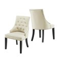 Orora Dec Orora Dec LSS-8229C01-BEIGE Mid Back Button Tufted Fabric Dining Chair with Low-Profile Armrest; Beige - Set of 2 LSS-8229C01-BEIGE